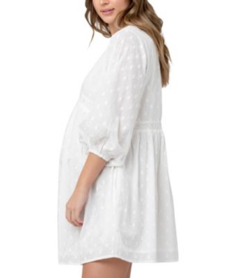 Maternity Valentina Embroidered Long Sleeve White Dress