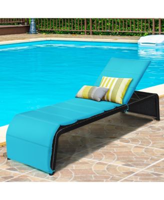 Patio Rattan Lounge Chair Chaise Recliner Back Adjustable Cushioned Garden