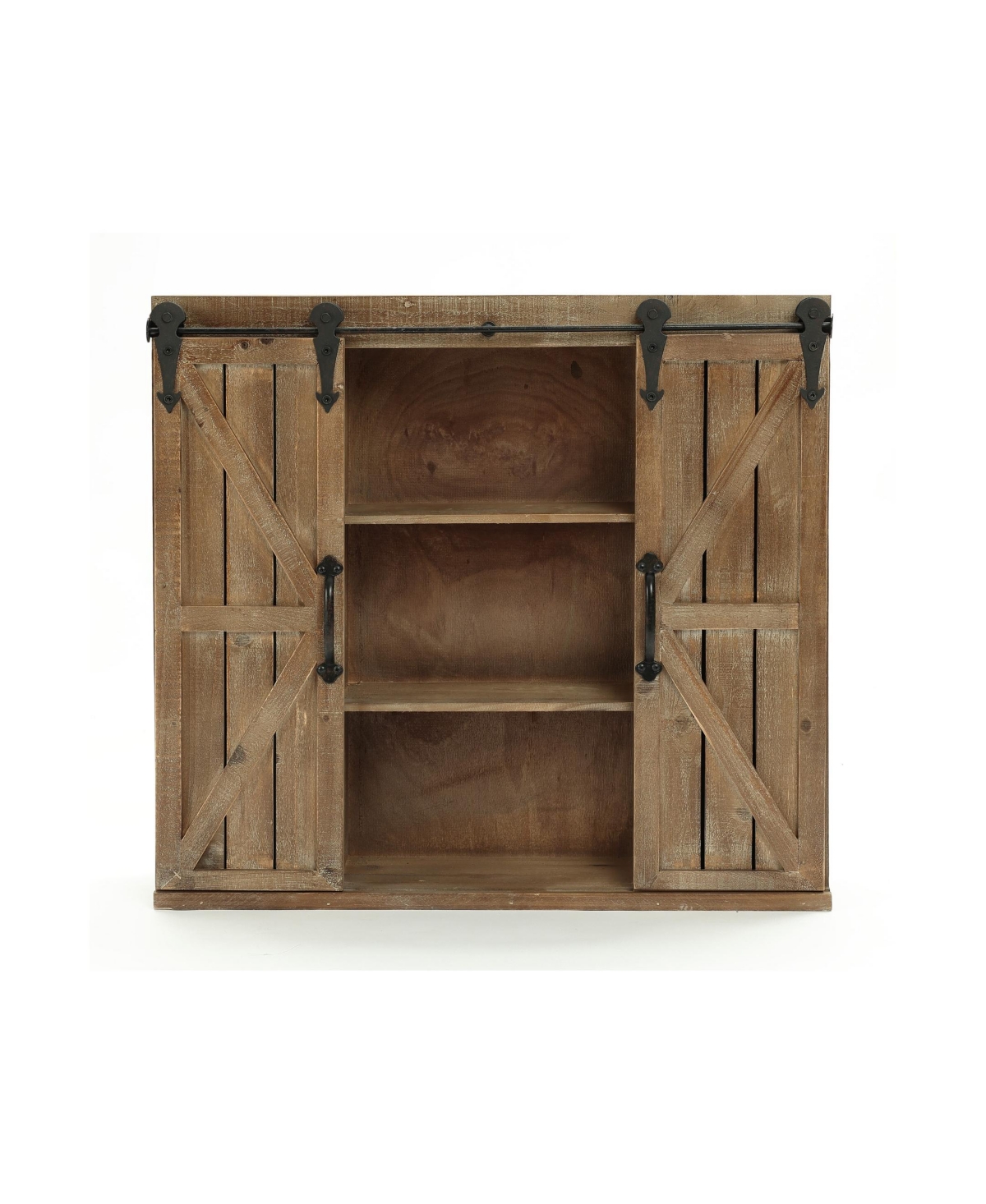 Luxen Home Farmhouse 27.2" Tall Medium Density Fiberboard, Wood, Iron Sliding 2-door Wall Storage Cabinet In Brown