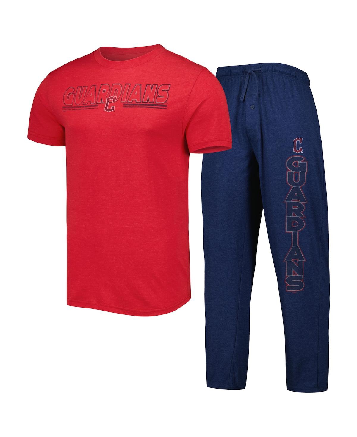 Concepts Sport Men's  Navy, Red Cleveland Guardians Meter T-shirt And Pants Sleep Set In Navy,red