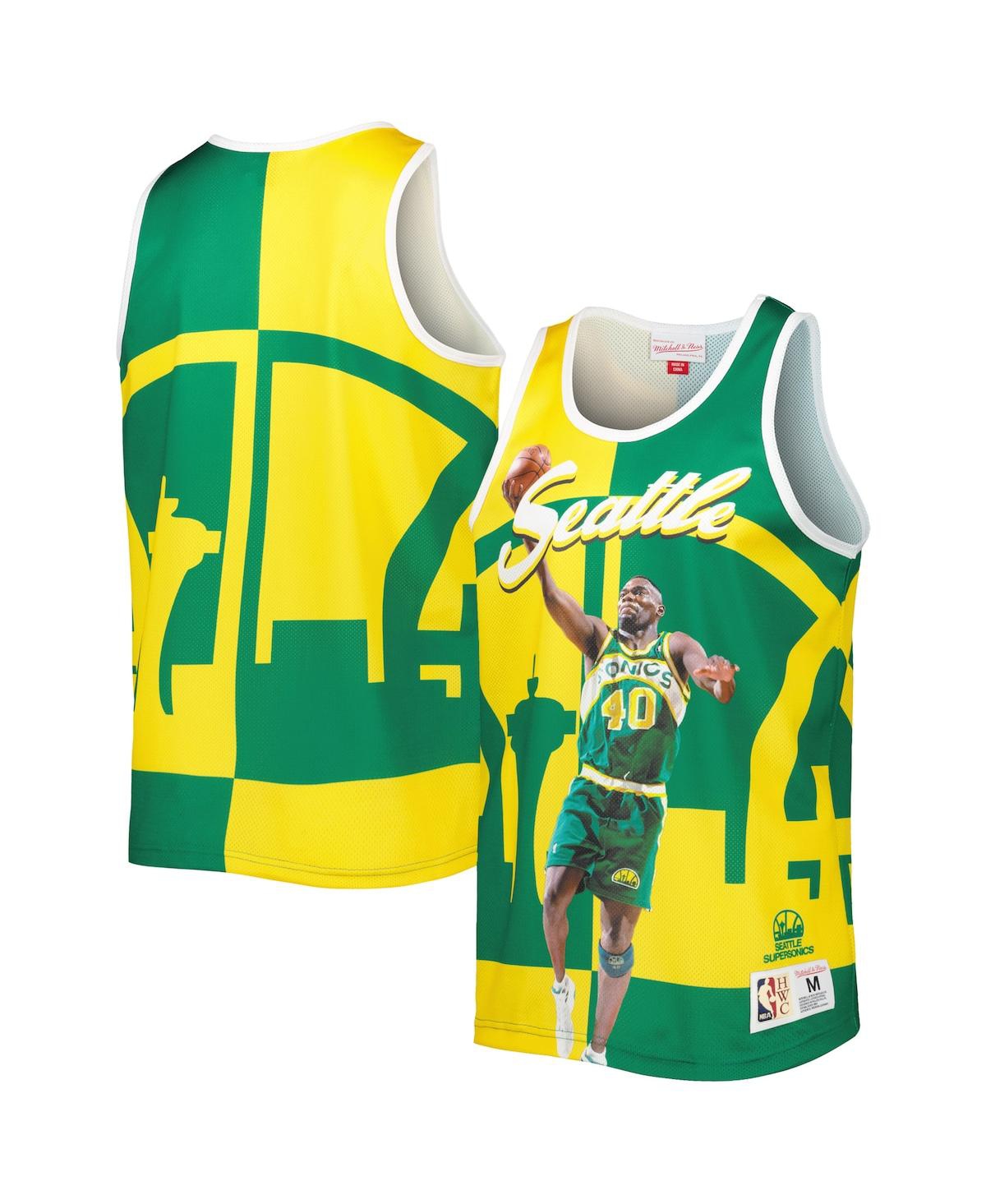 Mitchell & Ness Men's  Shawn Kemp Green, Gold Seattle Supersonics Sublimated Player Tank Top In Green,gold