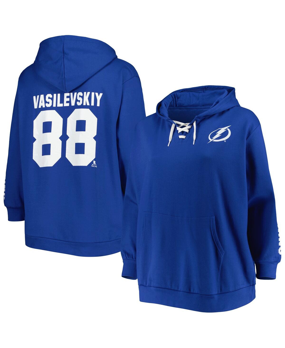 Women's Andrei VasilevskiyTampa Bay Lightning Plus Size Lace-Up V-Neck Pullover Hoodie - Royal