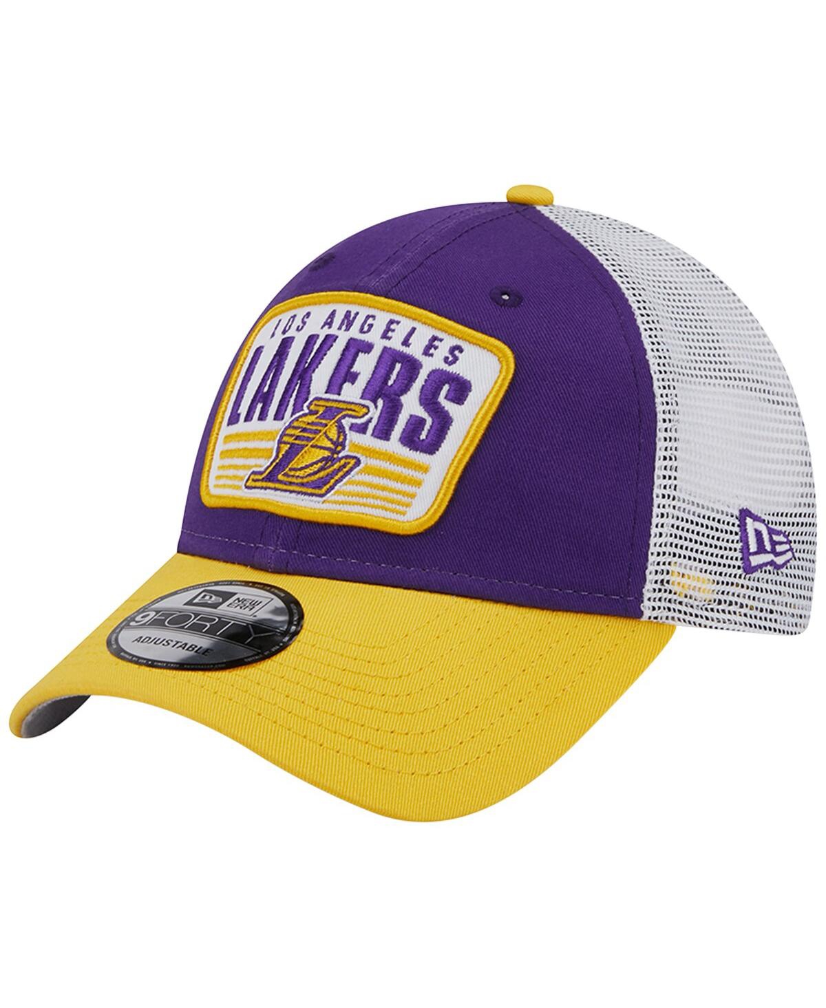 Shop New Era Men's  Purple Los Angeles Lakers Two-tone Patch 9forty Trucker Snapback Hat