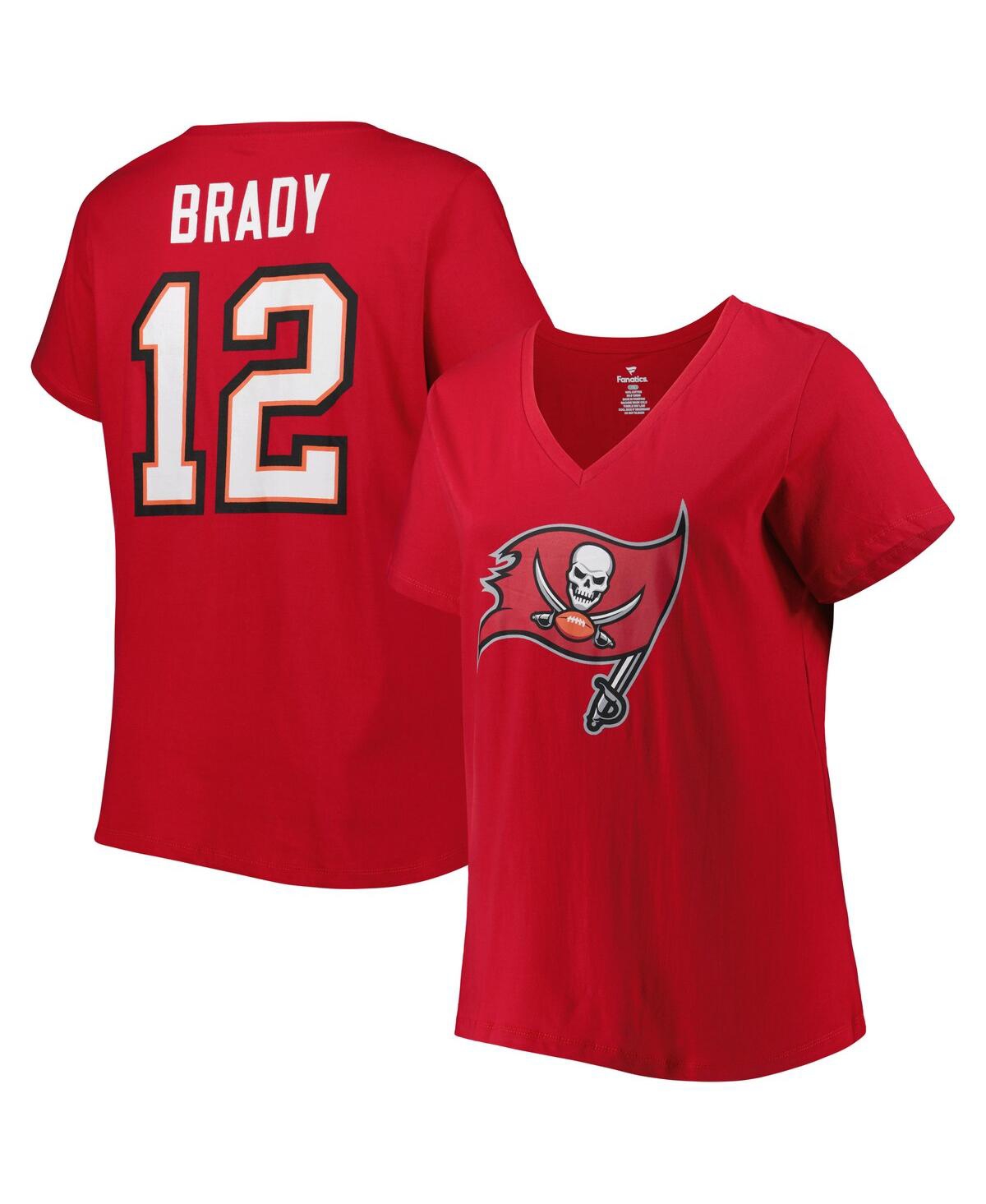 Fanatics Branded Tom Brady Red Tampa Bay Buccaneers Plus Size Player Name & Number Logo V-neck T-shi In Red