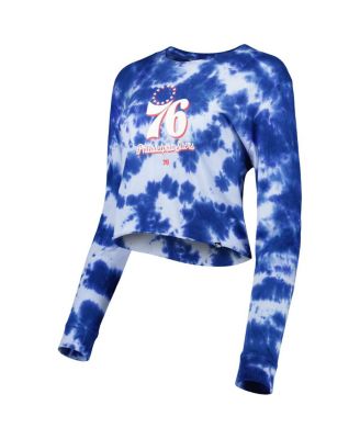 Women's Royal Philadelphia 76Ers Tie Dye Cropped Long Sleeve T-shirt