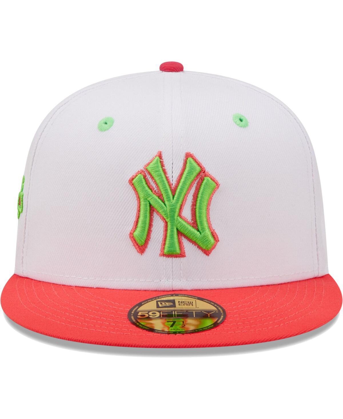 Shop New Era Men's  White, Coral New York Yankees 100th Anniversary Strawberry Lolli 59fifty Fitted Hat In White,coral