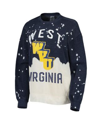 Women's Navy West Virginia Mountaineers Twice As Nice Faded Dip-Dye Pullover Sweatshirt
