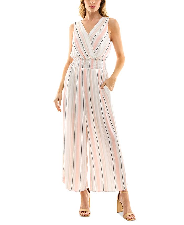 BCX Juniors Surplice Neck Smocked Waist Sleeveless Jumpsuit Macy s