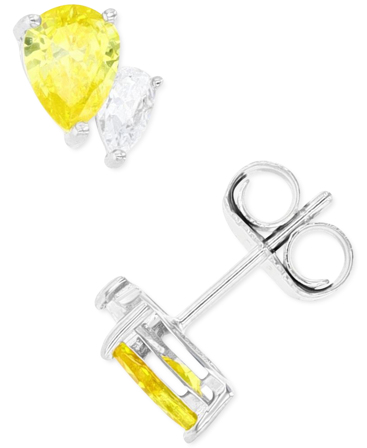 Cubic Zirconia Stud Earrings in Sterling Silver or 14k Gold over Sterling Silver -Silver