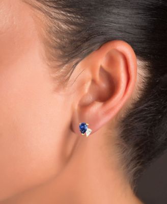 Blue and White Cubic Zirconia Stud Earrings in Sterling Silver or 14k Gold over Sterling Silver