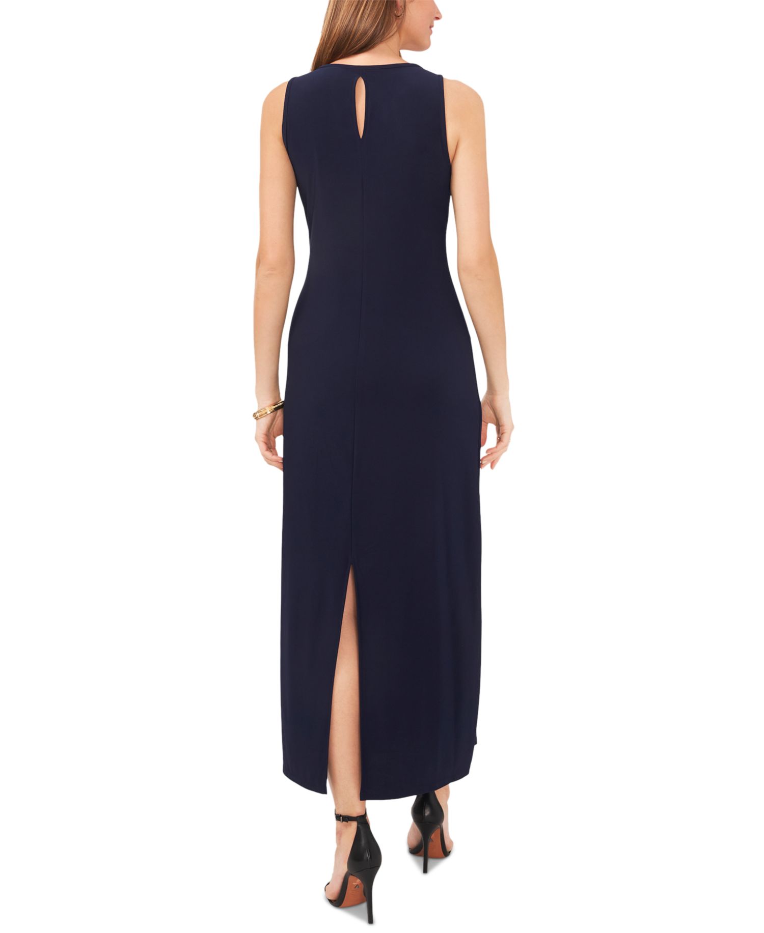 Women's Sleeveless Keyhole-Back Crewneck Maxi Dress
