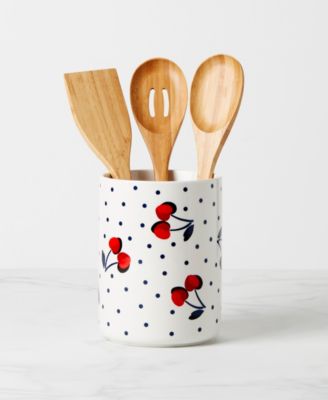 Vintage-Like Cherry Dot Utensil Crock Set, 4 Piece