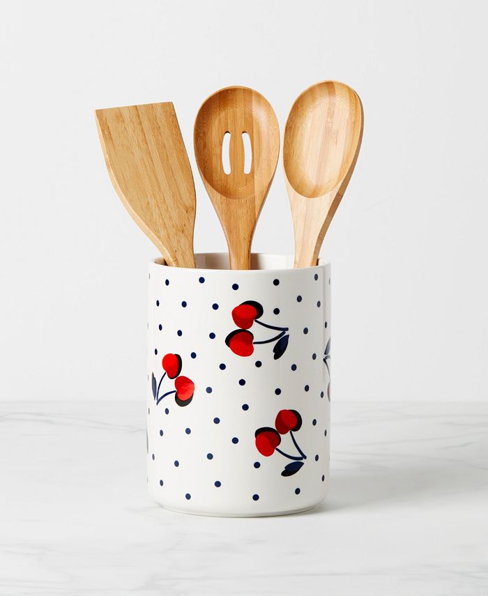Kate Spade New York VintageLike Cherry Dot Utensil Crock Set, 4 Piece
