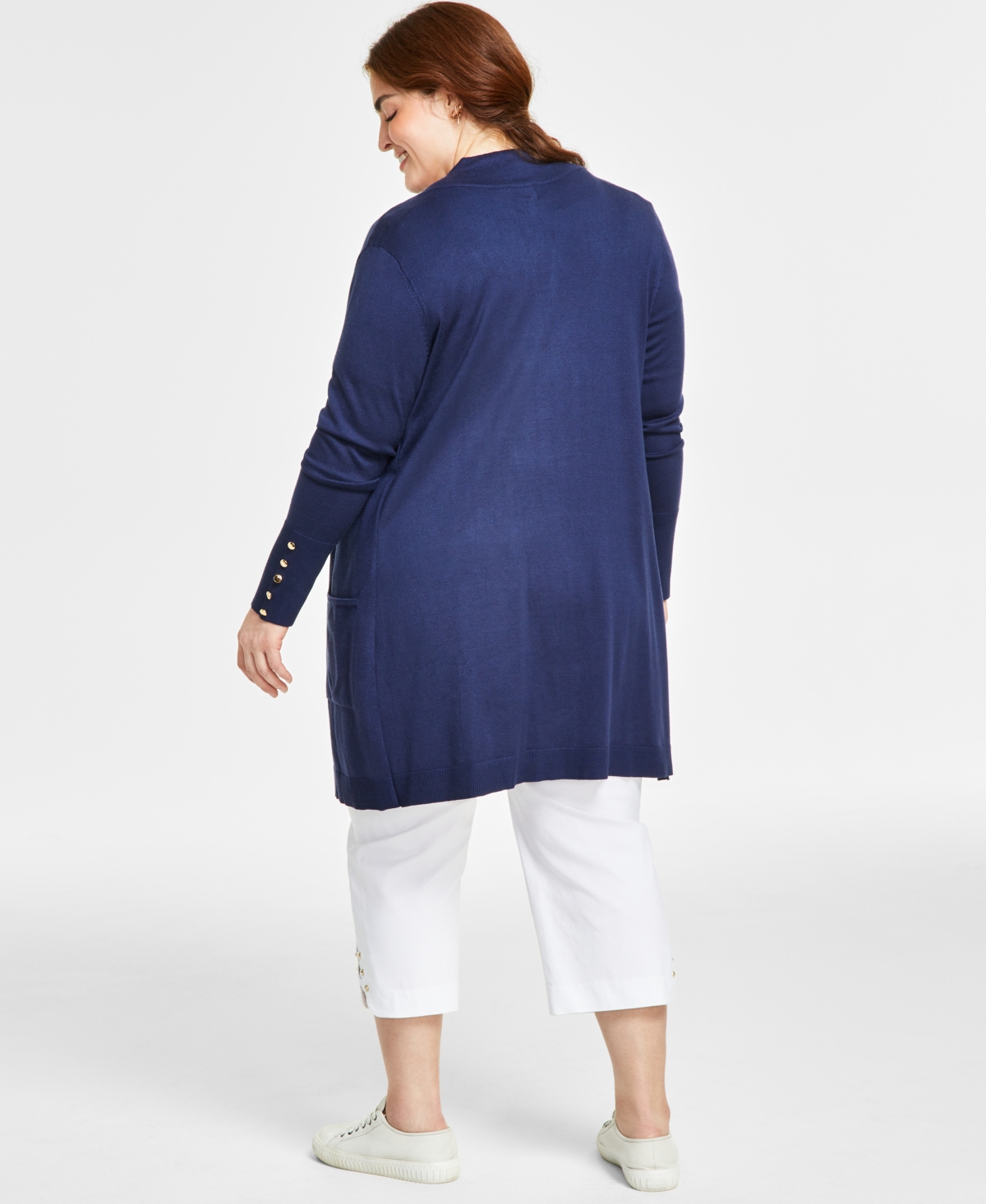 Jm Collection Plus Size Open-front Long-sleeve Cardigan, Exclusively At Macy's