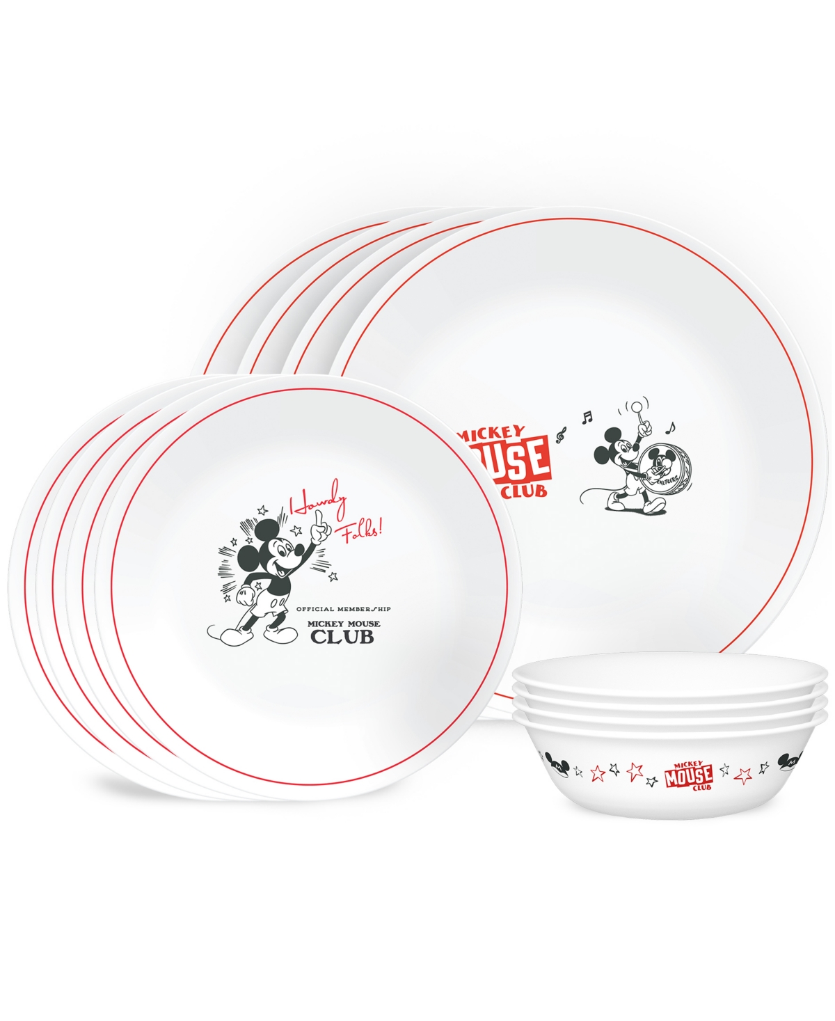 Corelle Disney Mickey Mouse Club 12 Pc Dinnerware Set, Service For 4 In White