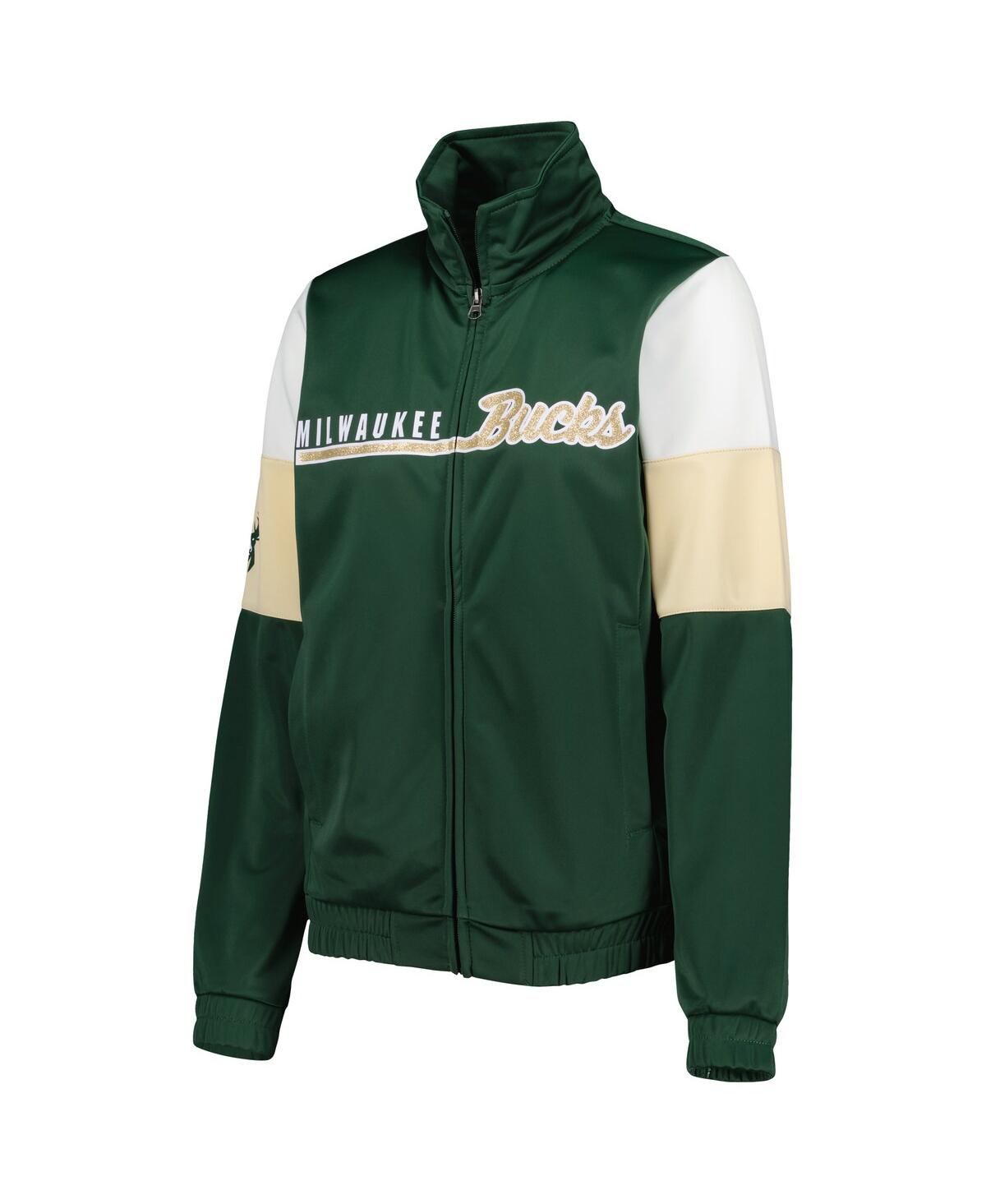 G-III 4HER BY CARL BANKS WOMEN'S G-III 4HER BY CARL BANKS HUNTER GREEN MILWAUKEE BUCKS CHANGE UP FULL-ZIP TRACK JACKET 