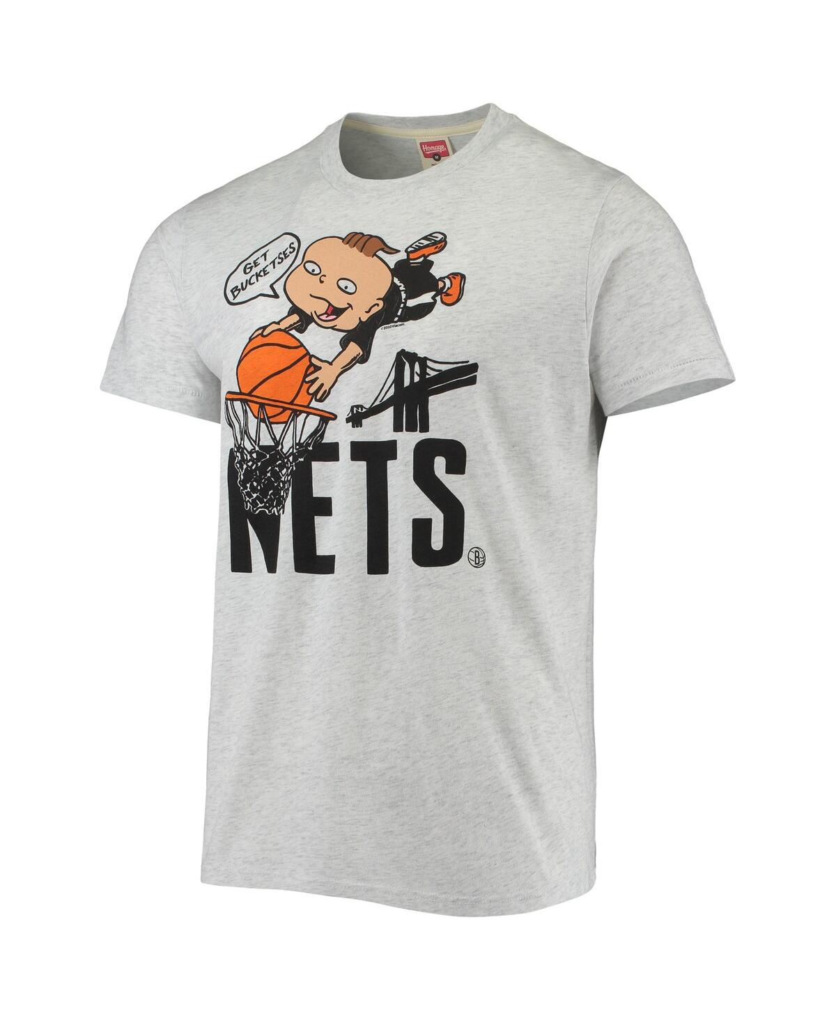 Shop Homage Men's  Ash Brooklyn Nets Nba X Rugrats Tri-blend T-shirt