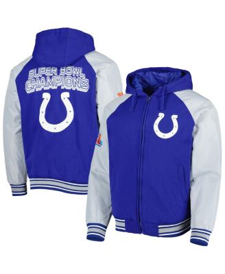 Men's Royal Indianapolis Colts Defender Raglan Full-Zip Hoodie Varsity Jacket