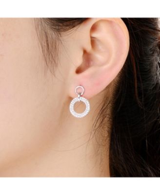 Sterling Silver White gold Plated Cubic Zirconia Solitaire with Halo Drop Earrings