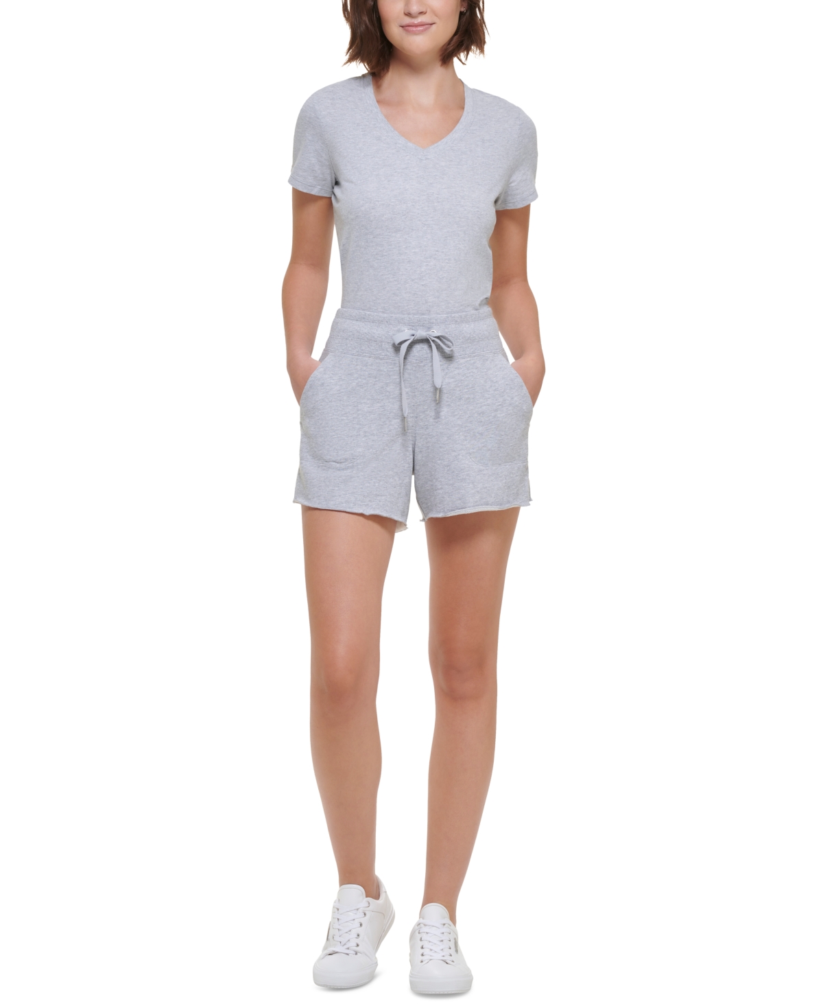 Shop Calvin Klein Performance Women's Ribbed Waistband Shorts In Pearl Heather