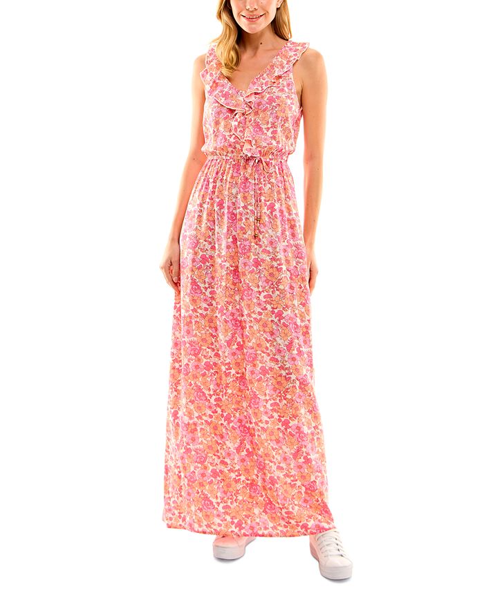 Kingston Grey Juniors' Floral-Print Ruffled Maxi Dress - Macy's