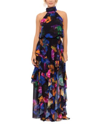 Betsy & Adam - Women's Halter-Neck Printed Chiffon Dress