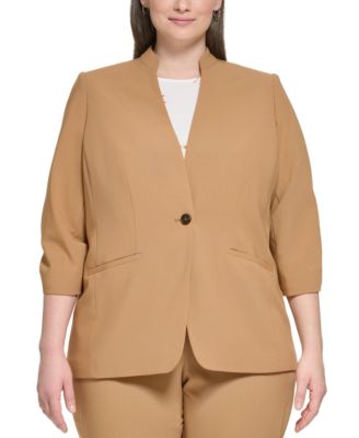 Calvin Klein - Plus Size Stand-Collar Ruched-Sleeve Blazer
