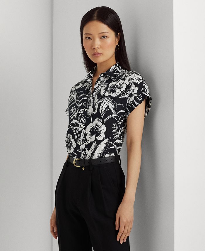 Lauren Ralph Lauren Women's Floral Linen Short-Sleeve Shirt - Macy's