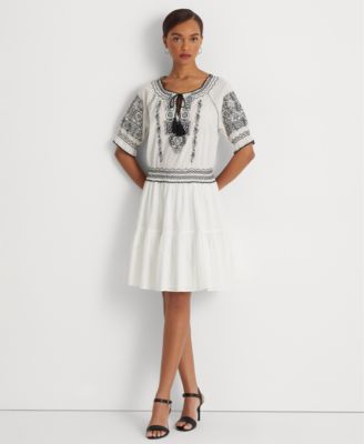 Lauren Ralph Lauren Women's Embroidered Cotton Voile Dress - Macy's