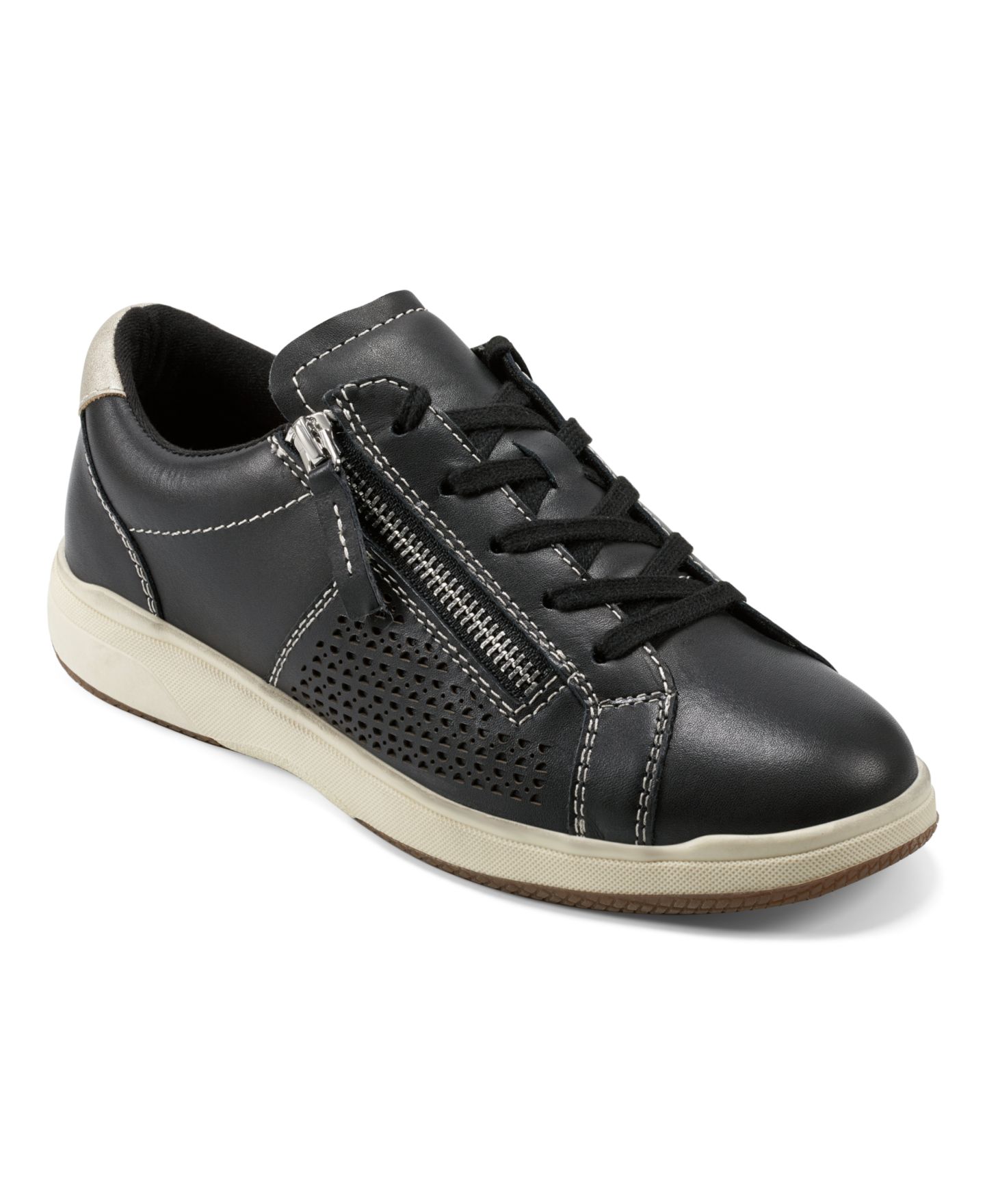 Женские кроссовки Earth Netta Side Zip Lace-Up, цвет: Чёрный кожаный — фото 1