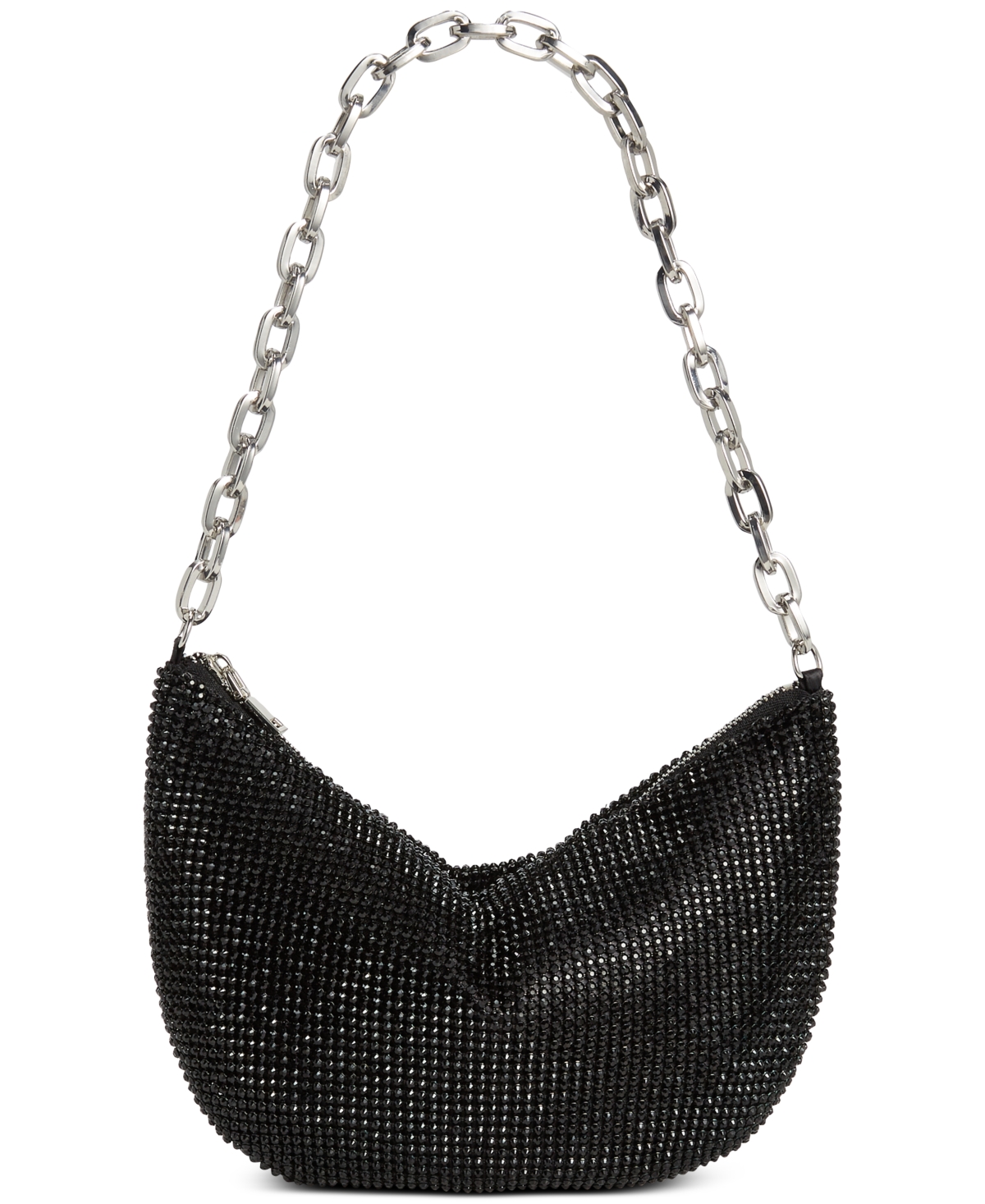 Inc International Concepts Crescent Diamond Mesh Small Chain Hobo, Created For Macy's In Black