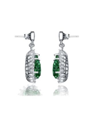 Sterling Silver White Gold Plated Cubic Zirconia Oval Solitaire with Halo Burst Earrings