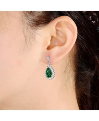 Sterling Silver White Gold Plated Cubic Zirconia Oval Solitaire with Halo Burst Earrings