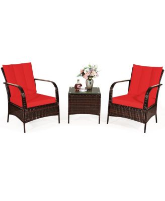 3 PCS Patio Wicker Rattan Furniture Set Coffee Table and 2 Rattan Chair
