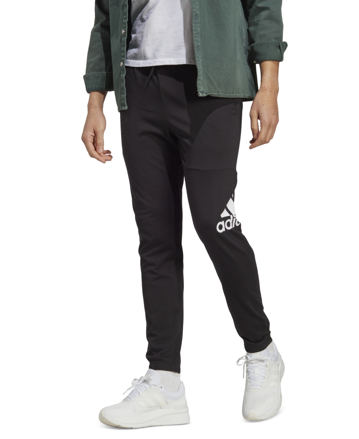 Shop Adidas Originals Men's Essentials Single Jersey Tapered Badge Of Sport Joggers In Black
