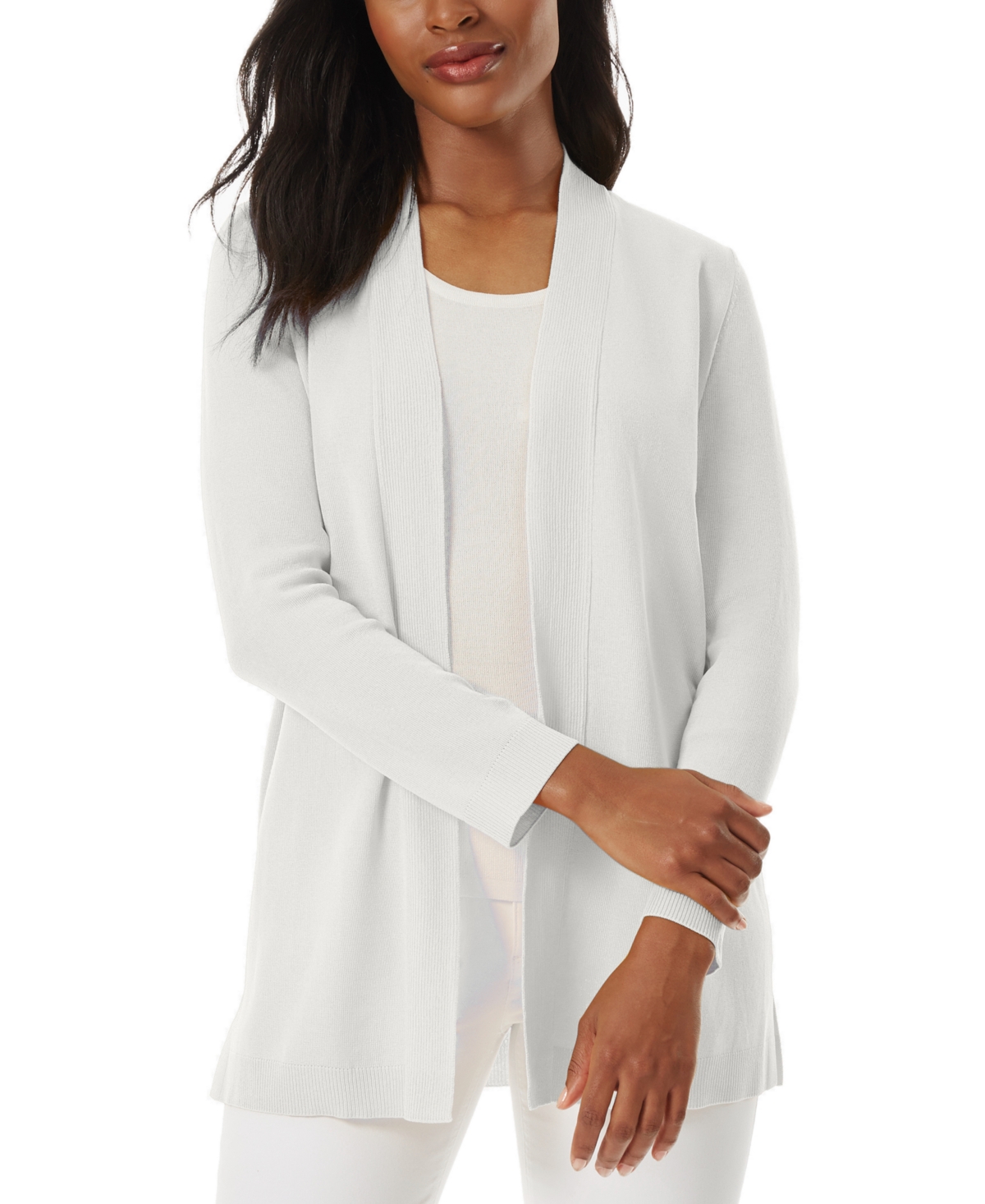 Jones New York Petite Icon Open-front Relaxed Cardigan In White