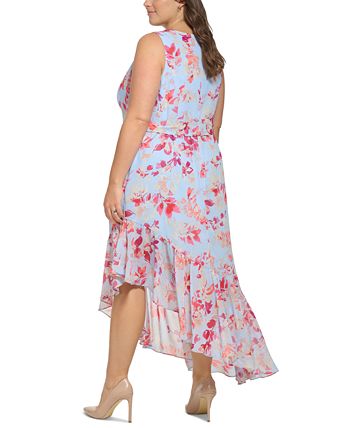 Eliza J Plus Size Printed Faux-Wrap Asymmetric-Hem Dress - Macy's