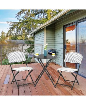 3PCS Patio Rattan Bistro Set Folding Table Chairs Garden Deck