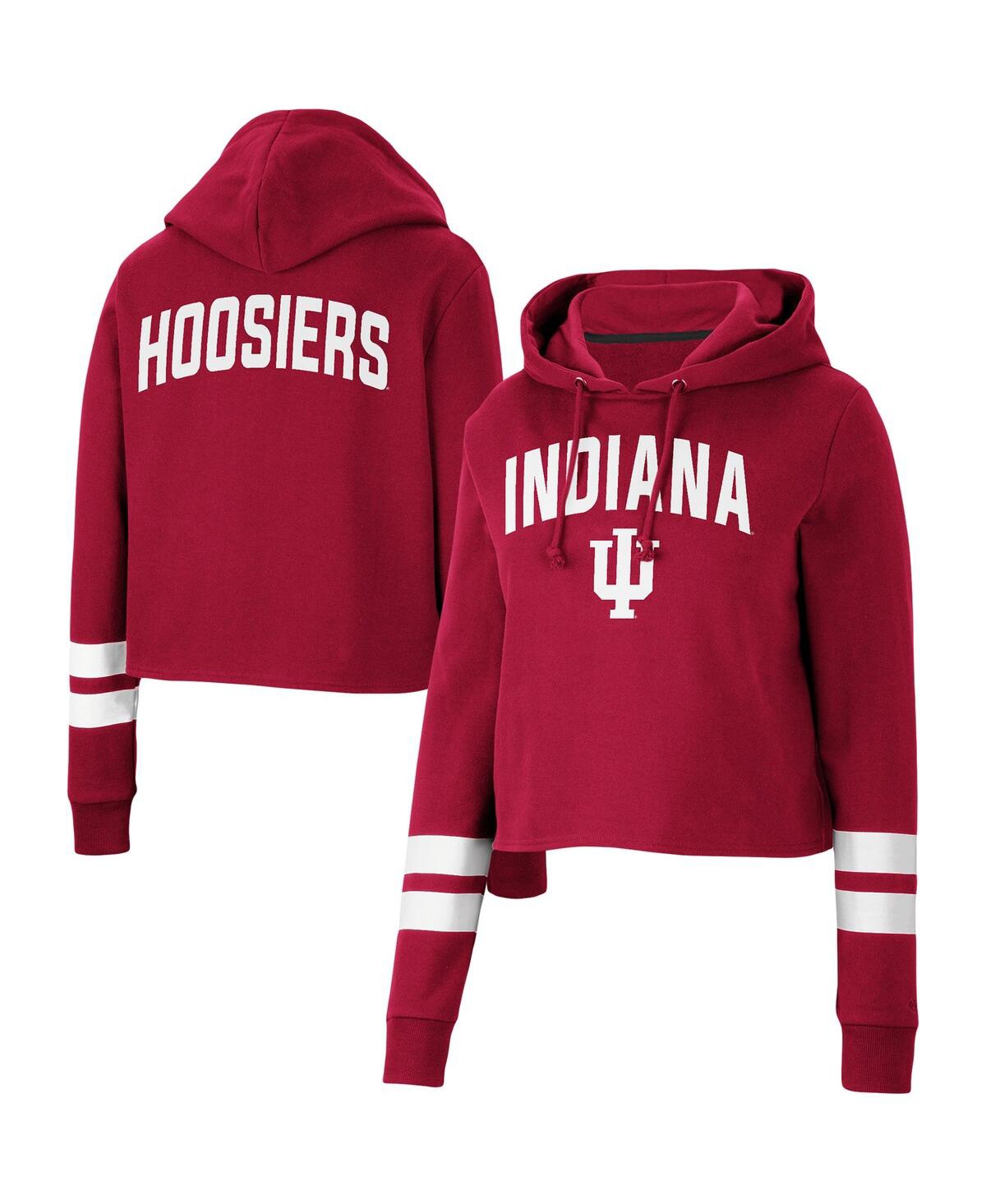 Colosseum Women's  Crimson Indiana Hoosiers Throwback Stripe Cropped Pullover Hoodie