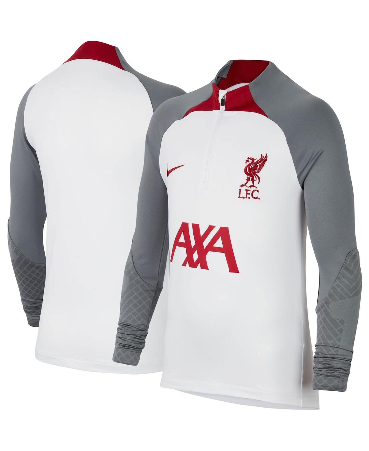 Shop Nike Big Boys  White Liverpool Drill Performance Quarter-zip Raglan Long Sleeve Top
