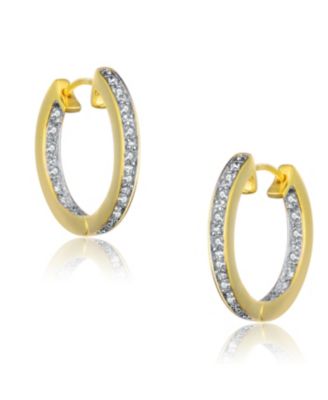 Sterling Silver Cubic Zirconia Round Huggie Shape Hoop Earring