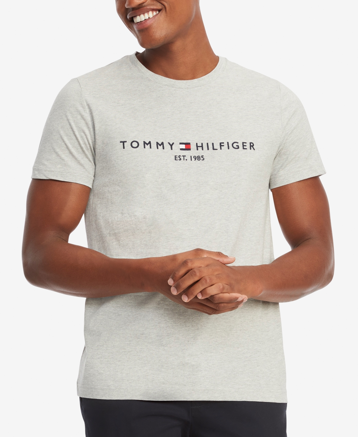 Tommy Hilfiger Men's Embroidered Logo Slim-fit Crewneck T-shirt In Cloud Heather
