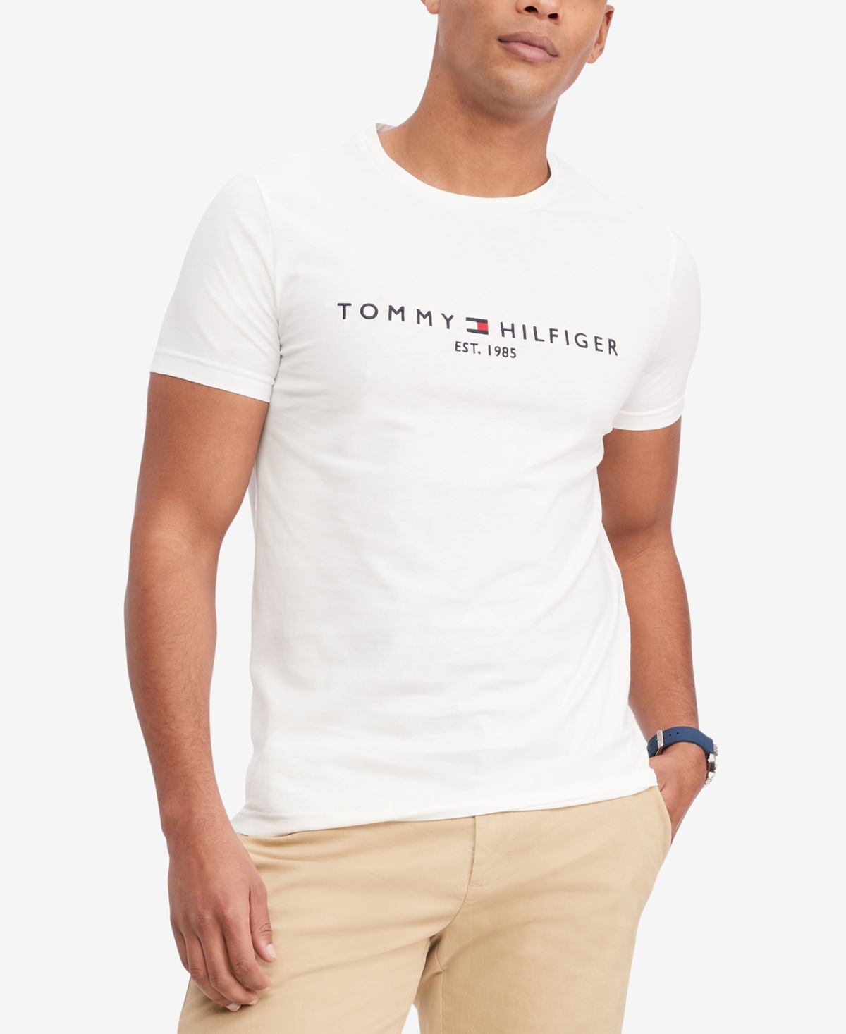 Tommy Hilfiger Men's Embroidered Logo Slim-fit Crewneck T-shirt In Snow White