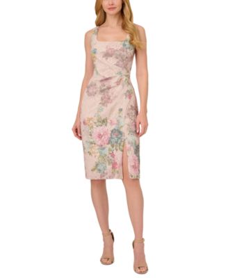 Adrianna Papell Women's Floral-Print Textured Square-Neck Sheath Dress -  Macy's