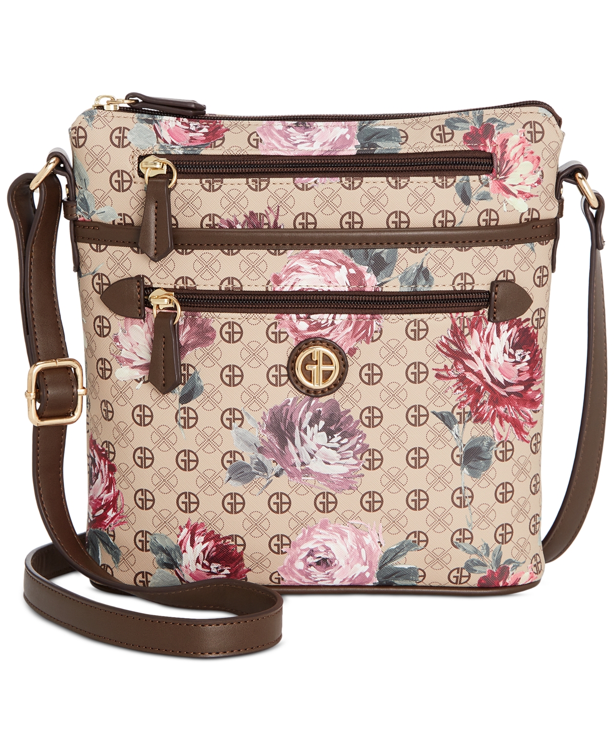 Giani Bernini Signature Floral North South Small Crossbody, Created For Macy's In Taupe