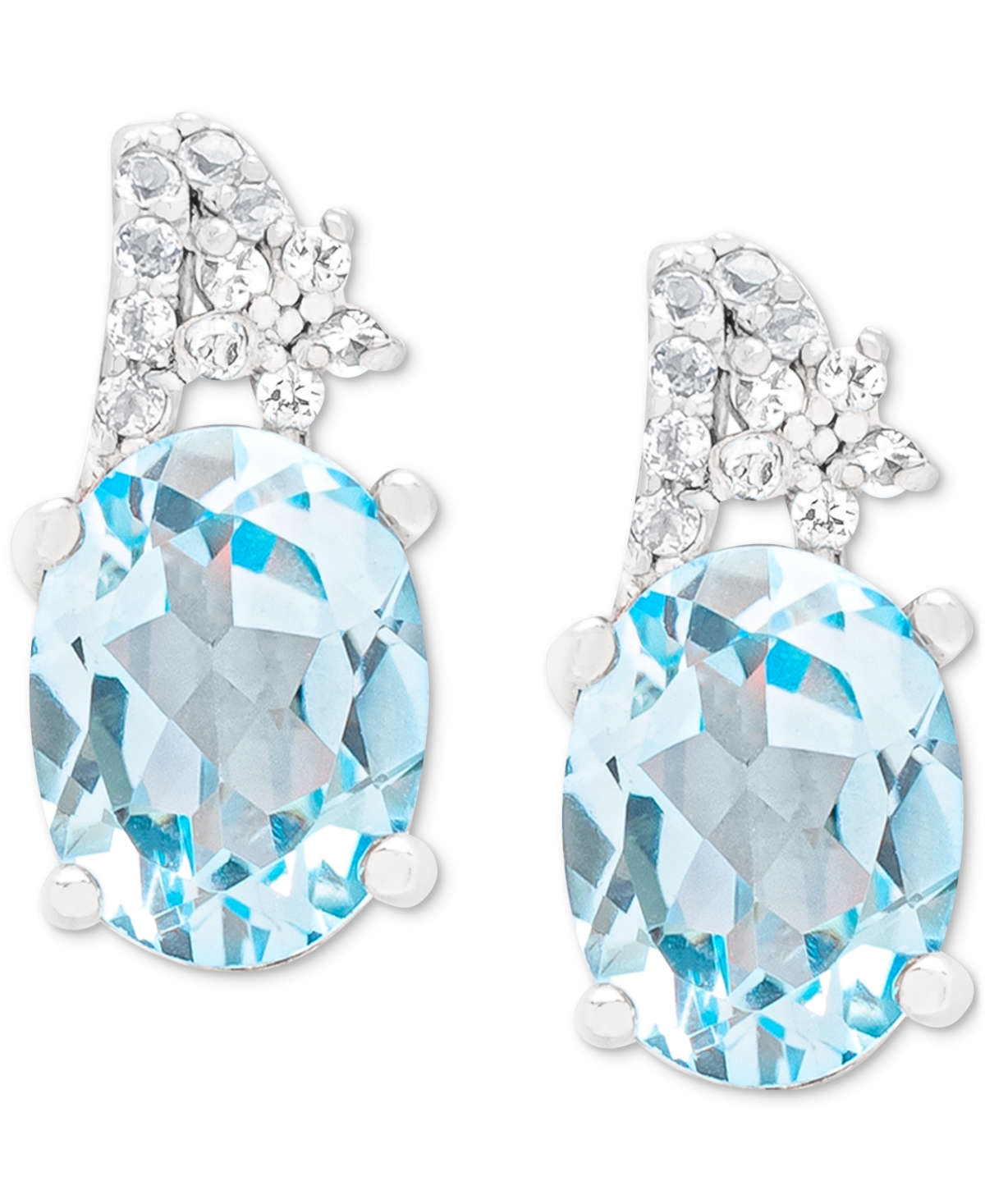 Macy's Lab-grown Aquamarine (2-1/5 Ct. T.w.) & Lab-grown White Sapphire (1/4 Ct. T.w.) Stud Earrings In Ste