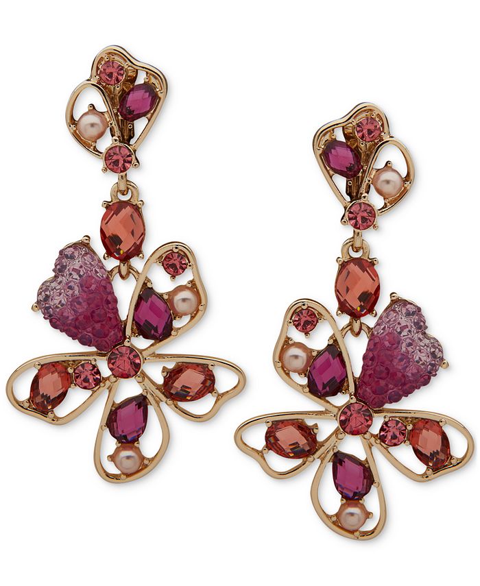 Anne Klein GoldTone Crystal Flower Drop Clip Earrings Macy's