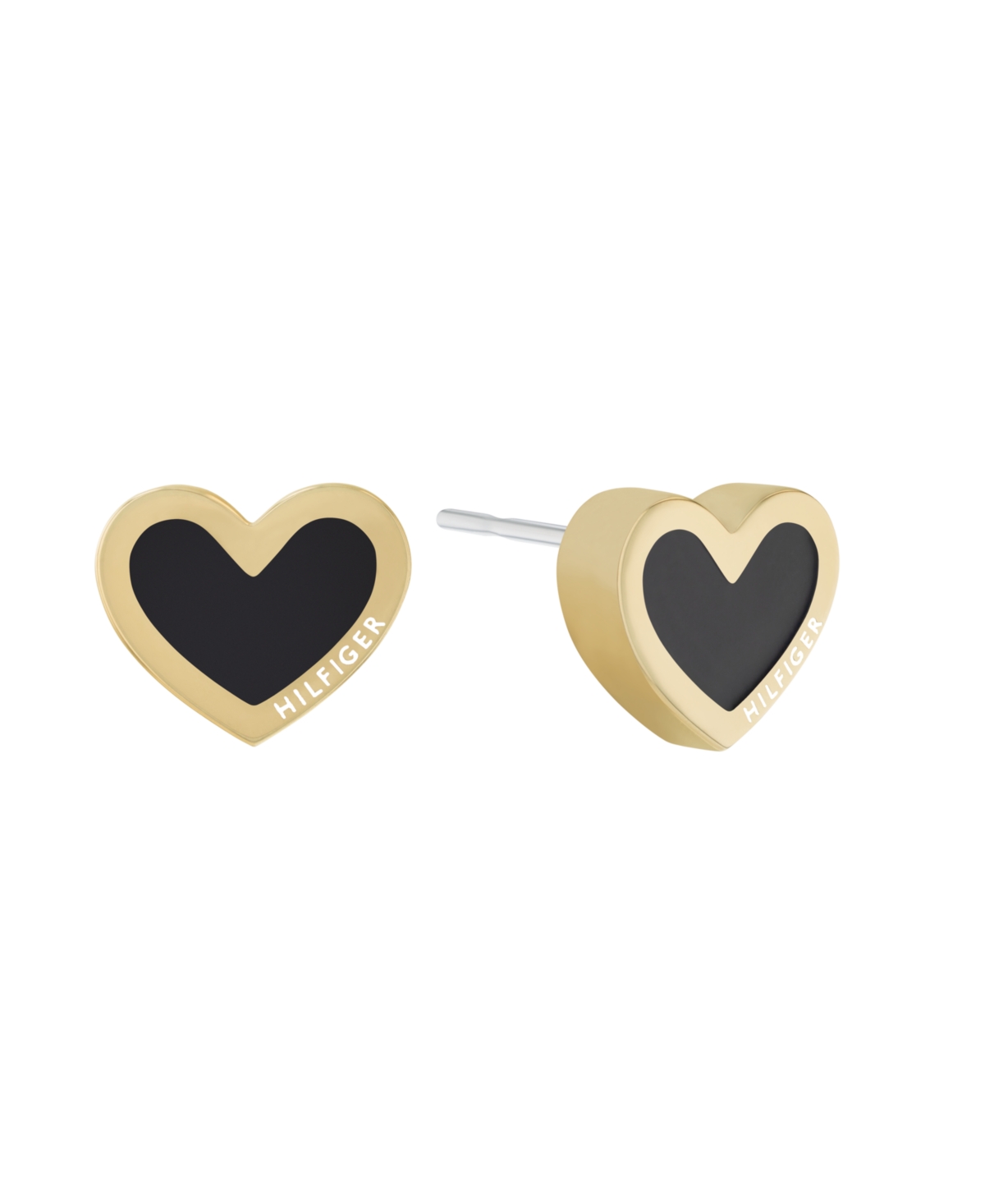 Black Enamel Heart Earrings in 18K Gold Plated - Gold