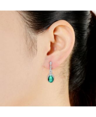 Cubic Zirconia Sterling Silver Colored Stoned Teardrop Earrings