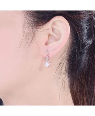 Cubic Zirconia Sterling Silver Colored Stoned Teardrop Earrings